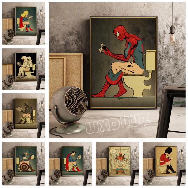 CZK 41.19 30%OFF | Funny superhero poster toilet decorative poster and print wall picture decoration Kids Room Decor Art Decor canvas painting K262