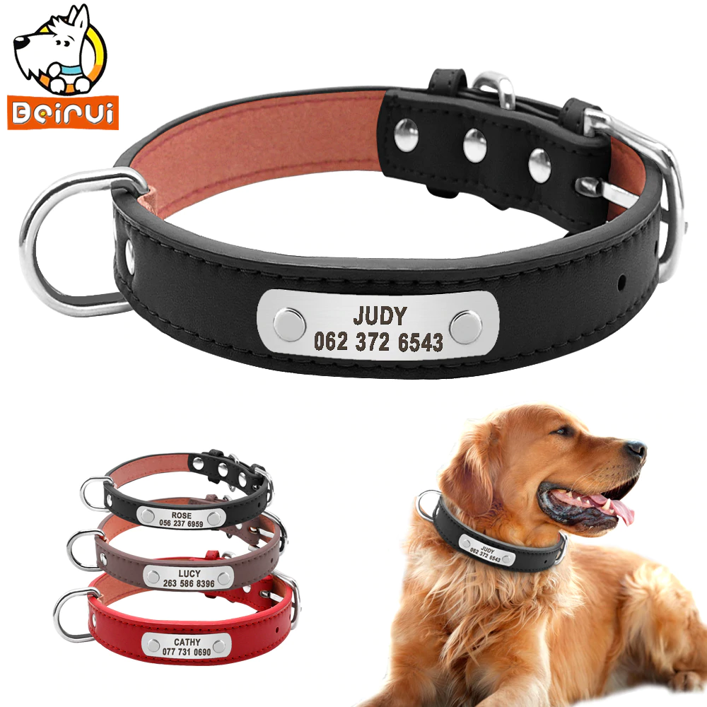 US $3.79 5% OFF|PU Leather Dog Collar Durable Padded Personalized Pet ID Collars Customized for Small Medium Large Dogs Cat Red Black Brown-in Collars from Home & Garden on Aliexpress.com | Alibaba Group