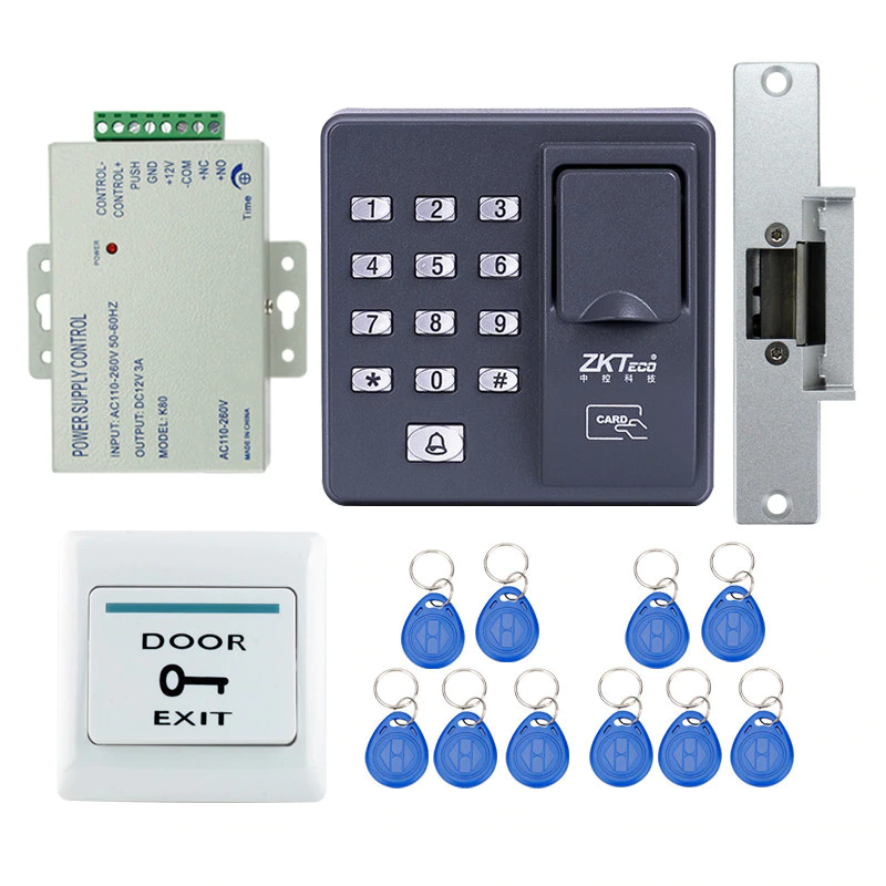 US $56.81 16% OFF|Full RFID reader finger scanner biometric fingerprint access control X6+electric strike lock+power supply+exit button+key cards-in Access Control Kits from Security & Protection on Aliexpress.com | Alibaba Group