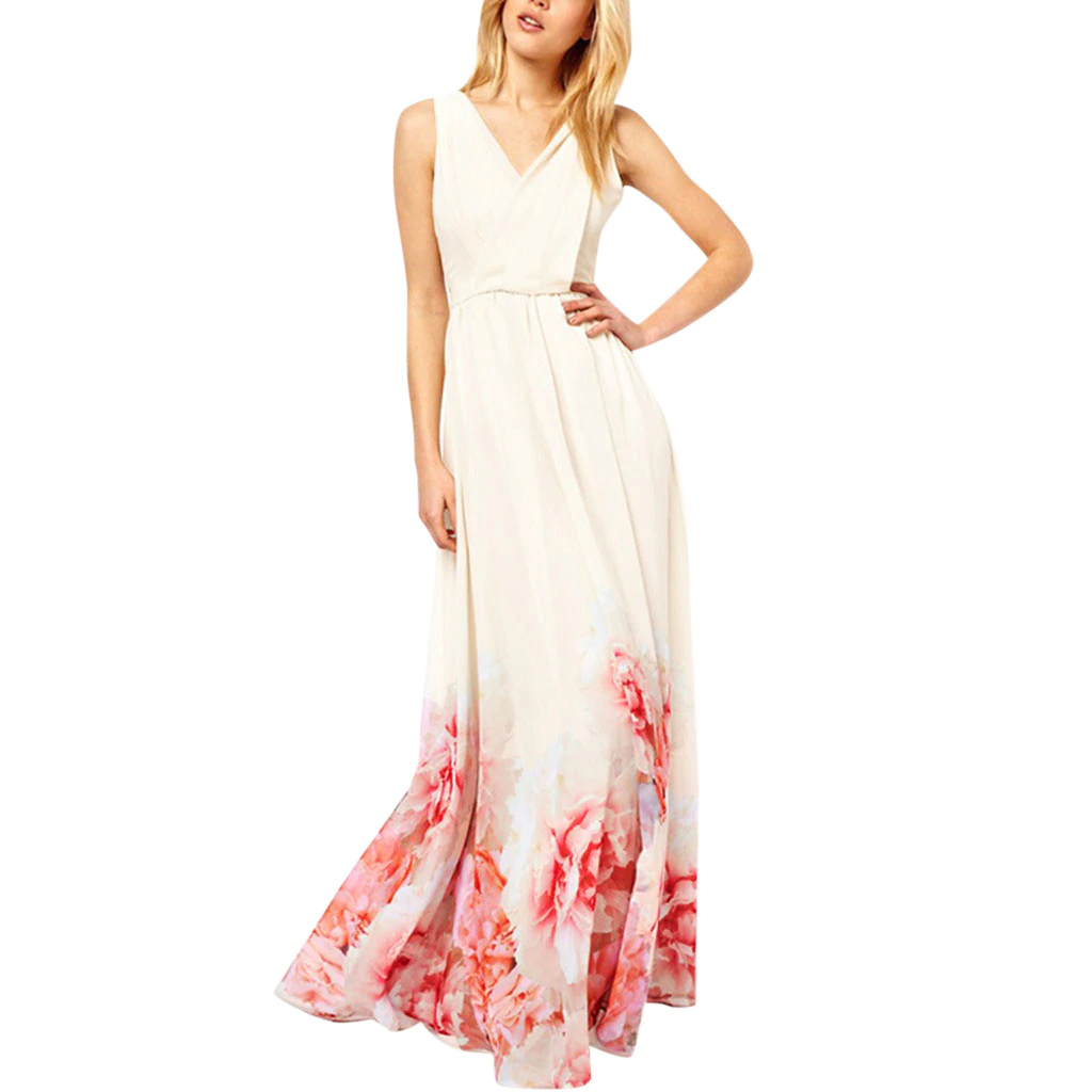 US $7.06 24% OFF|Dress Women Beach Boho Long Dress White Elegant Summer Sexy Bohemian Printed V Collar Long Maxi Dress Beach Dresses vestidos L3-in Dresses from Women's Clothing on Aliexpress.com | Alibaba Group