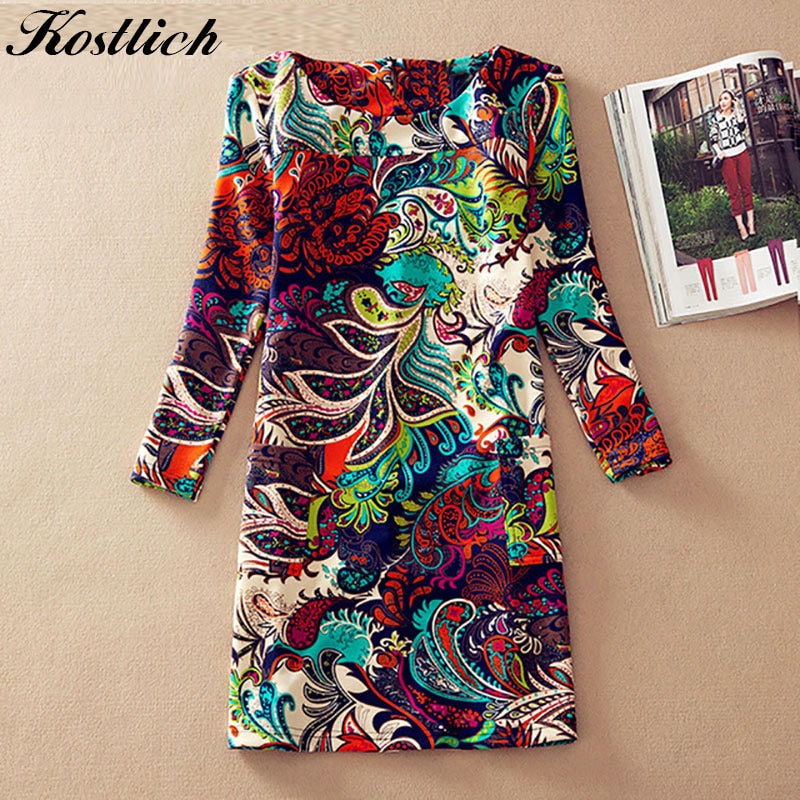 Aliexpress.com : Buy Kostlich Plus Size Women Clothing Spring Fashion Flower Print Women Dress Ladies Long Sleeve casual Autumn floral Dresses from Reliable Dresses suppliers on Kostlich Official Store
