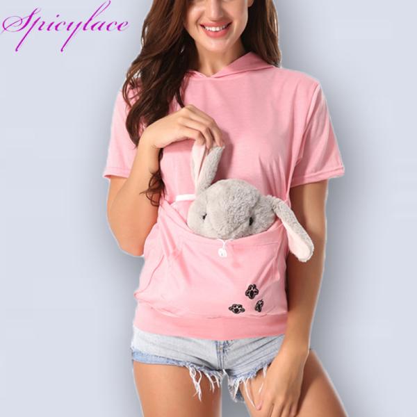 CZK 375.30 11%OFF | Cat Pet Lovers Hoodies With Cuddle Pouch Dog Pet Short sleeve Kangaroo Pullovers Hooded With Ears Sweatshirt plus size Drop Ship