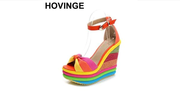 CZK 518.66 48%OFF | HOVINGE 2018 New Summer Sexy Bohemia Casual Rainbow Peep Toe Platform Sandals For Womens Wedges Sandalias Plataforma Shoes High