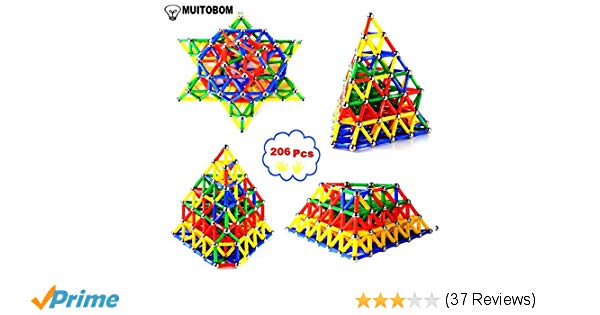 MUITOBOM 206 pcs Educational Magnetic Sticks Building Blocks Toys, Magnetic Tiles Construction Blocks 3D Educational Toy Set for Kids (206Pcs)