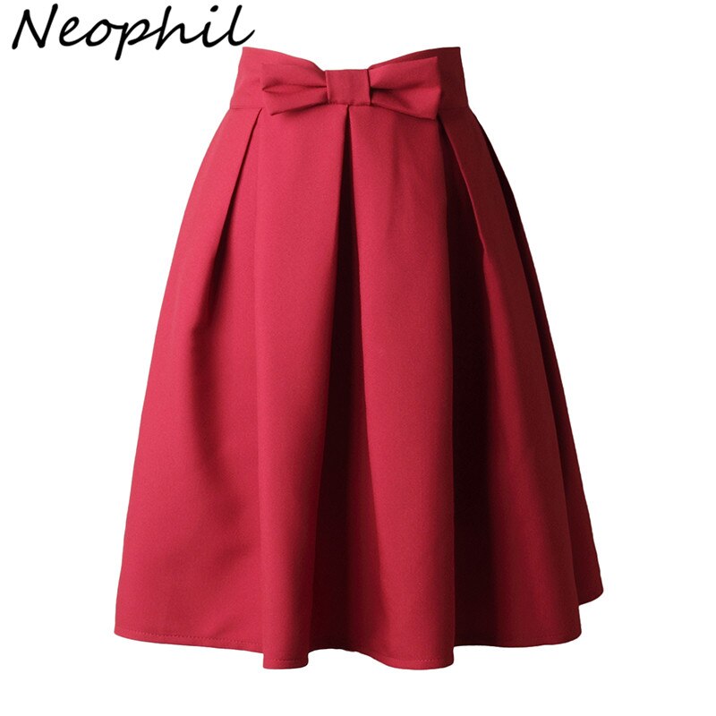 Neophi 2018 Causual Bow Pleated Women Skater Skirts Knee Length Summer High Waist Ladies Solid Black Ball Gown Saia S XXL S8423-in Skirts from Women's Clothing & Accessories on Aliexpress.com | Alibaba Group