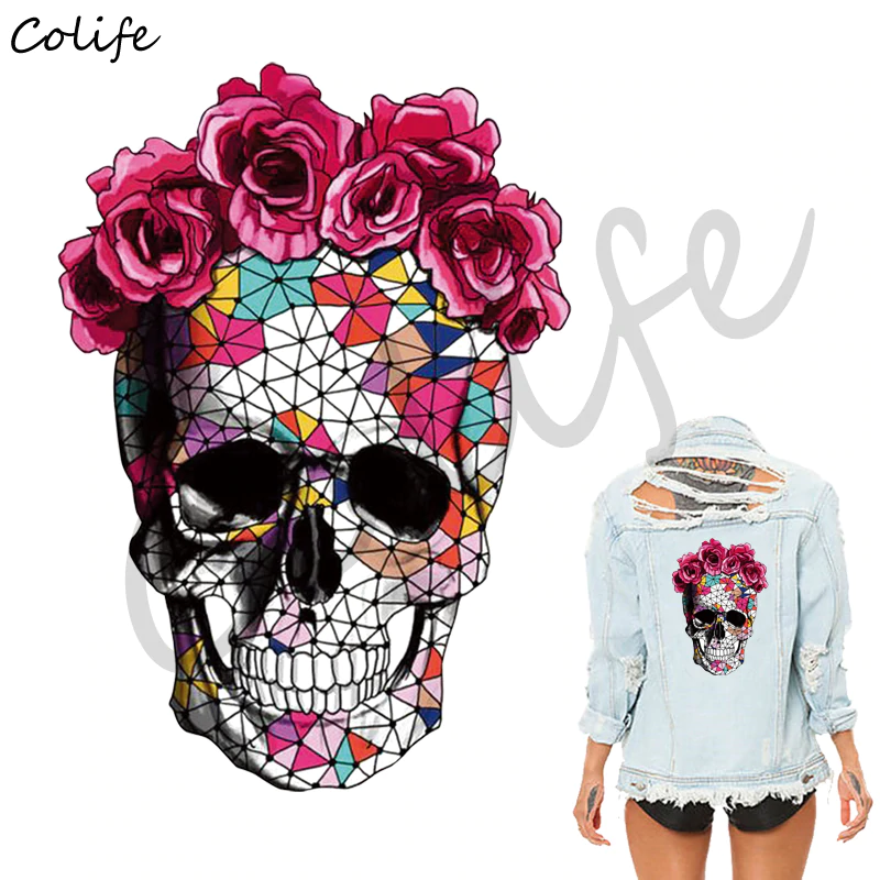 US $0.91 45% OFF|Skull Flower Iron On Patches For Clothing Summer Fabric Badge Stickers Clothes Jeans Washable Decoration 17x25cm-in Patches from Home & Garden on Aliexpress.com | Alibaba Group