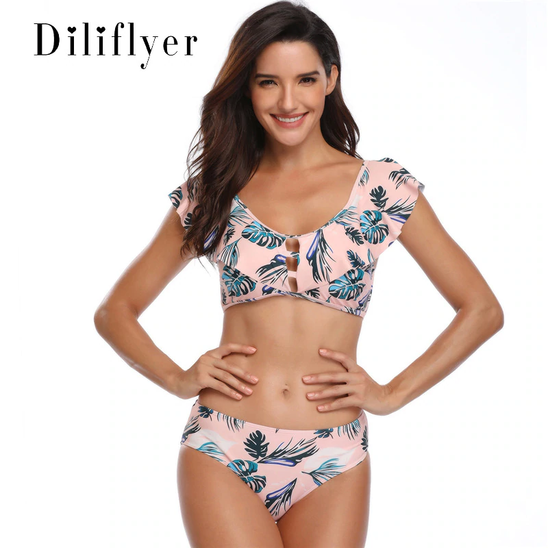 US $12.53 34% OFF|Plant printed pink split type high elastic tight swimsuit with adjustable back strap swimming suit for women N30D-in Body Suits from Sports & Entertainment on Aliexpress.com | Alibaba Group