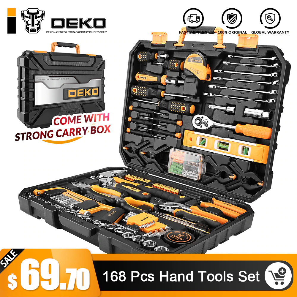 US $18.99 36% OFF|DEKO 168 Pcs Hand Tool Set General Household Hand Tool Kit with Plastic Toolbox Storage Case Socket Wrench Screwdriver Knife-in Hand Tool Sets from Tools on Aliexpress.com | Alibaba Group