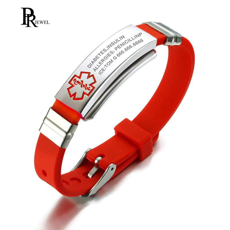 US $2.03 40% OFF|Engraving Custom ID Text Name Medical Alert Bracelet for Women Emergency Remind Jewelry Red Silicone Adjustable Size -in ID Bracelets from Jewelry & Accessories on Aliexpress.com | Alibaba Group