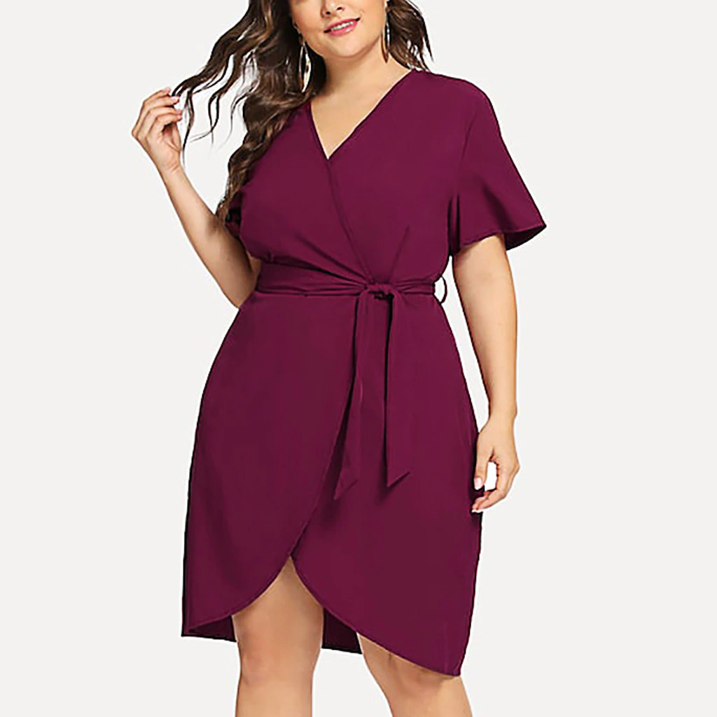 US $5.74 40% OFF|Womail Women's Sexy Dresses Blue Summer Straight Plus Size Dresses Short Sleeve Casual V Neck Belt Solid Dress Dropship Apr29-in Dresses from Women's Clothing on Aliexpress.com | Alibaba Group