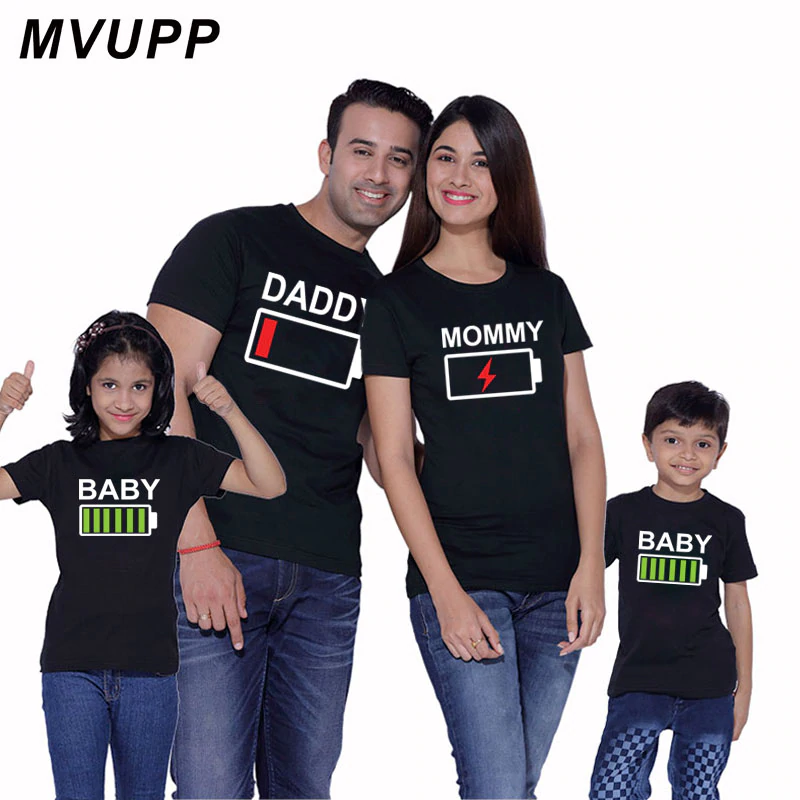 US $6.35 59% OFF|MVUPP family look t shirt matching clothes novelty battery tshirt for daddy mommy and daughter son baby brother sister funny top-in Matching Family Outfits from Mother & Kids on Aliexpress.com | Alibaba Group