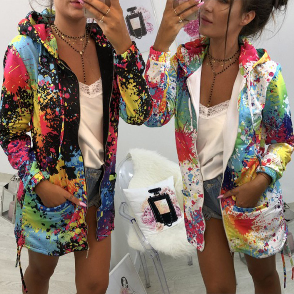 US $6.59 34% OFF|Fashion Womens Tie dyeing Print Coat Outwear Sweatshirt Hooded Jacket Overcoat With Pocket Zipper Winter Warm 30#oc9-in Basic Jackets from Women's Clothing on Aliexpress.com | Alibaba Group