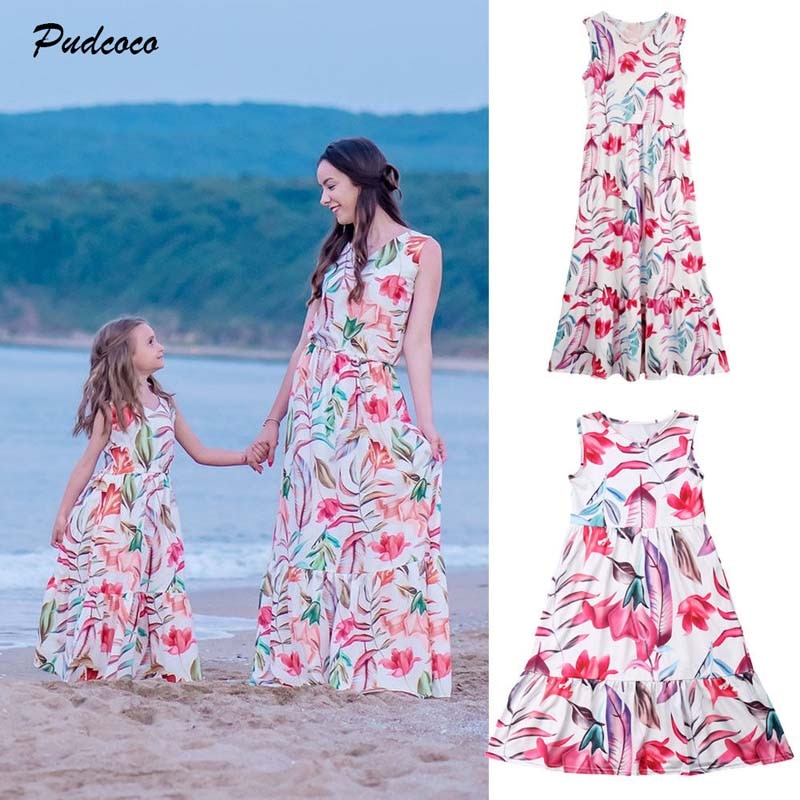 US $6.69 14% OFF|2019 Brand Summer Family Matching Clothes Dress New Boho Mom Daughter Sleeveless Floral Beach Tunic Maxi Long Dress Outfit-in Matching Family Outfits from Mother & Kids on Aliexpress.com | Alibaba Group