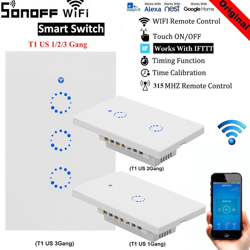 US $7.36 32% OFF|Sonoff T1 Work with Google Home Alexa US Smart Home WiFi RF Remote Control Wall Light Switch Panel Wall Touch Light Switch-in Home Automation Modules from Consumer Electronics on Aliexpress.com | Alibaba Group
