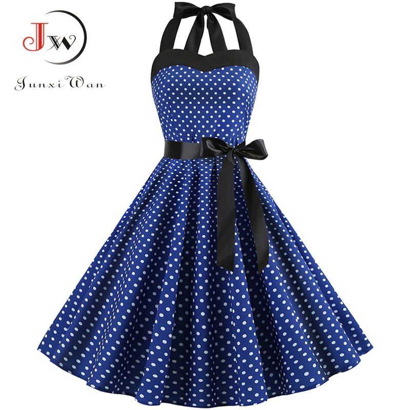 US $7.53 42% OFF|Sexy Halter Party Dress 2018 Retro Polka Dot Hepburn Vintage 50s 60s Pin Up Rockabilly Dresses Robe Plus Size Elegant Midi Dress-in Dresses from Women's Clothing on Aliexpress.com | Alibaba Group