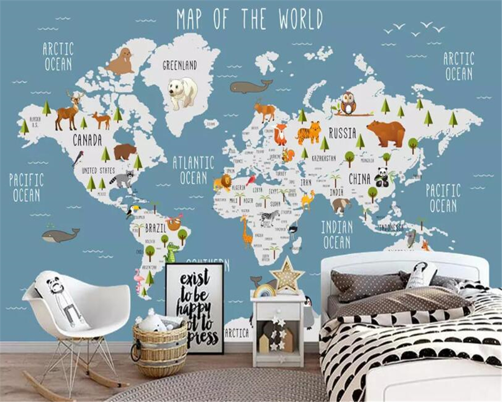 US $9.9 34% OFF|Beibehang Custom Children Room Wall 3d Wallpaper cartoon animals World Map Blue sky Background Wall 3d wallpaper mural tapety-in Wallpapers from Home Improvement on Aliexpress.com | Alibaba Group